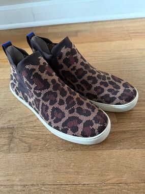 Rothy's Leopard Knit Slip-On Sneakers in Brown, Black and Cream